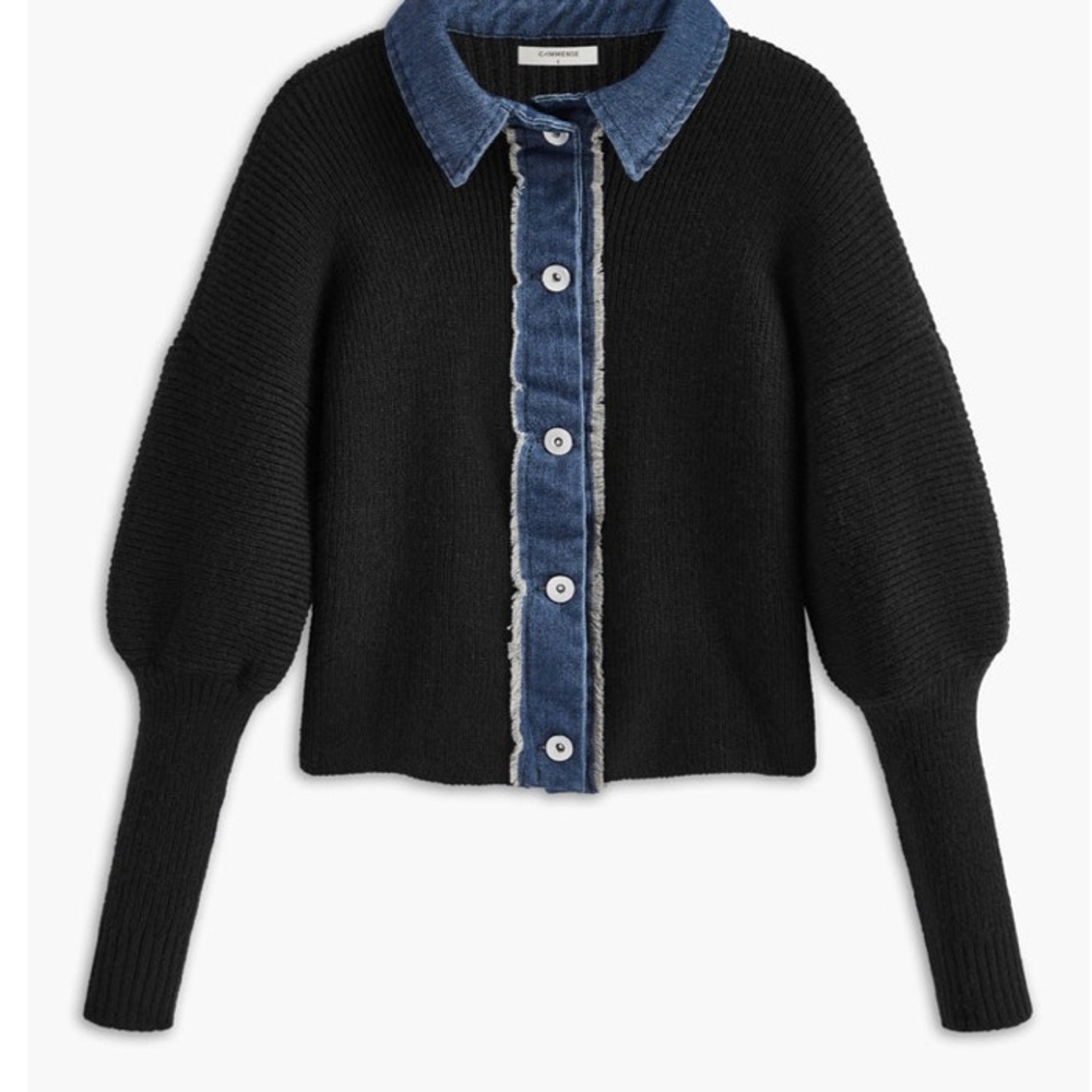 🖤 Denim-Collar Knit Vibes – Commense – Size L – $35